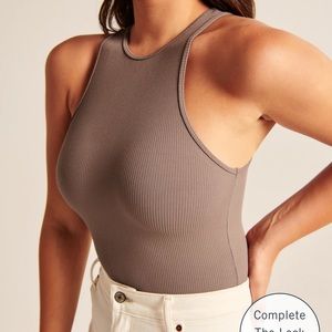 (GREEN) NWOT Abercrombie & Fitch Seamless Rib Fabric Scuba Bodysuit